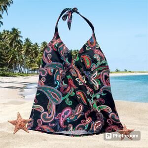 Paisley By Victoria's Secret Women's Medium Black Multicolored Tankini Swim Top